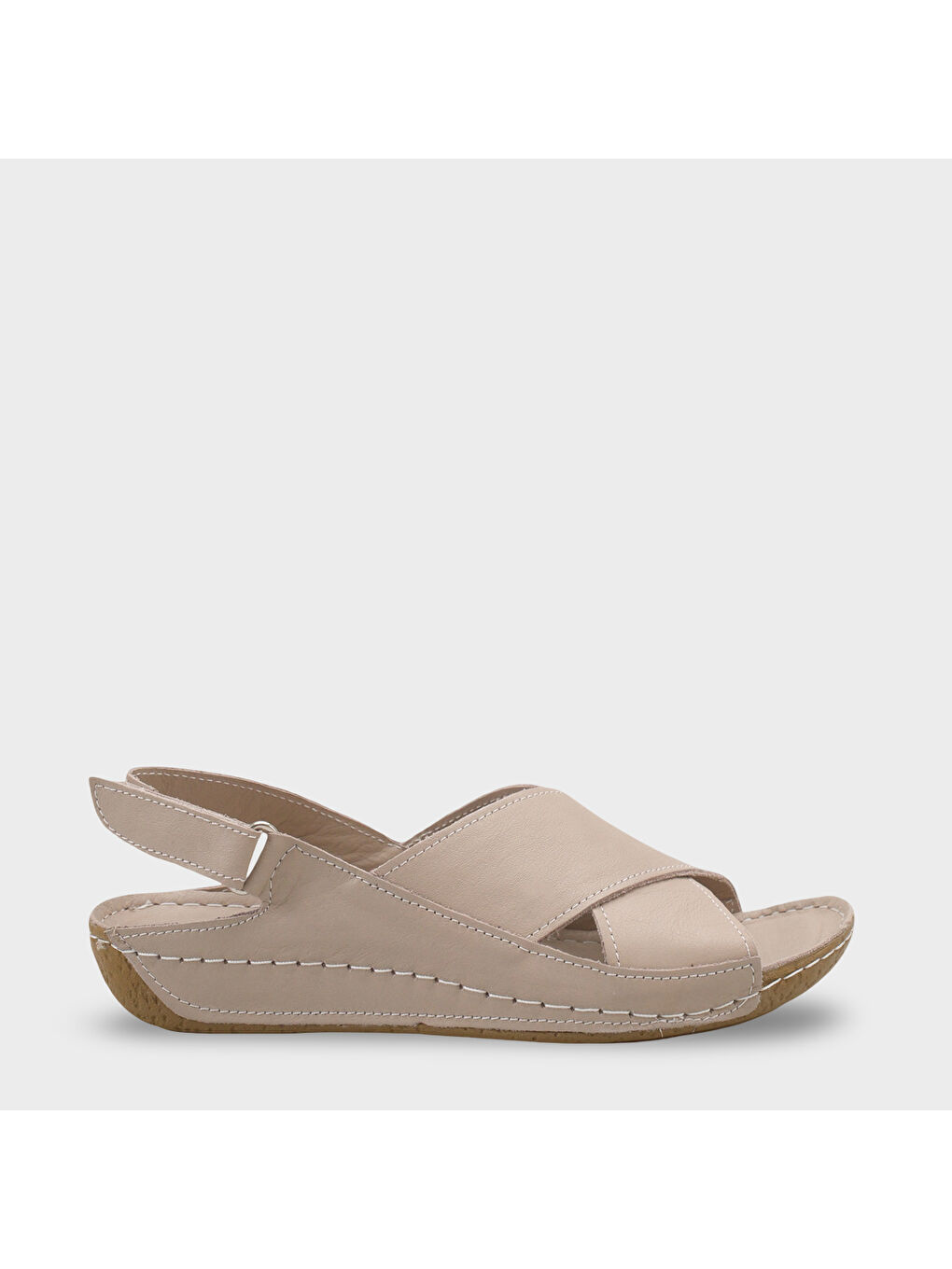 Bej Florina Hakiki Deri Soft Konfor Kadın Sandalet