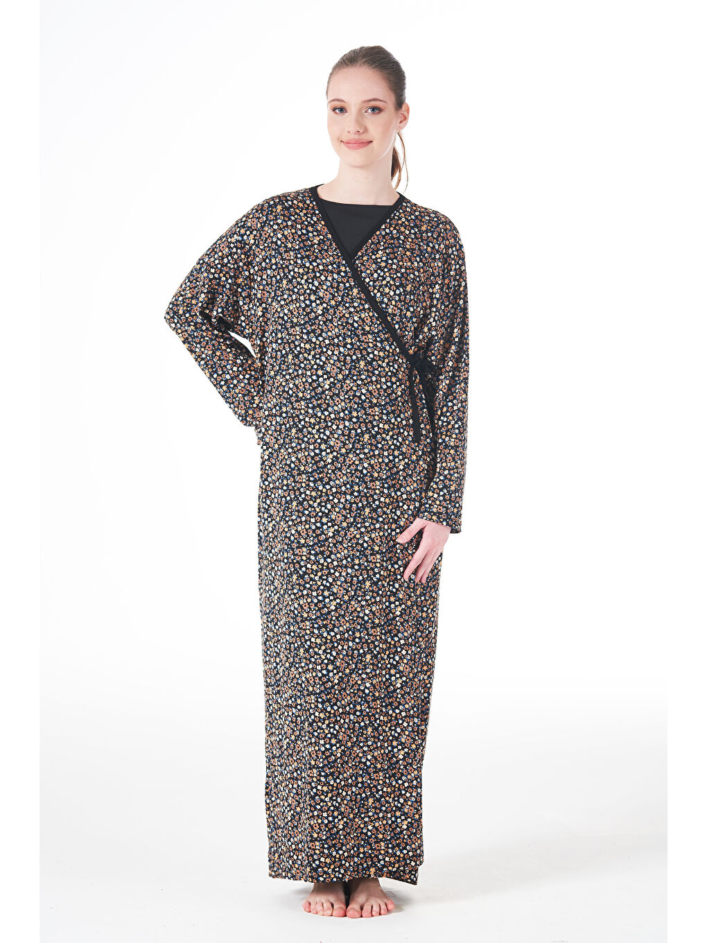 Siyah Kadın Viskon Elbise 25247 Çiçek