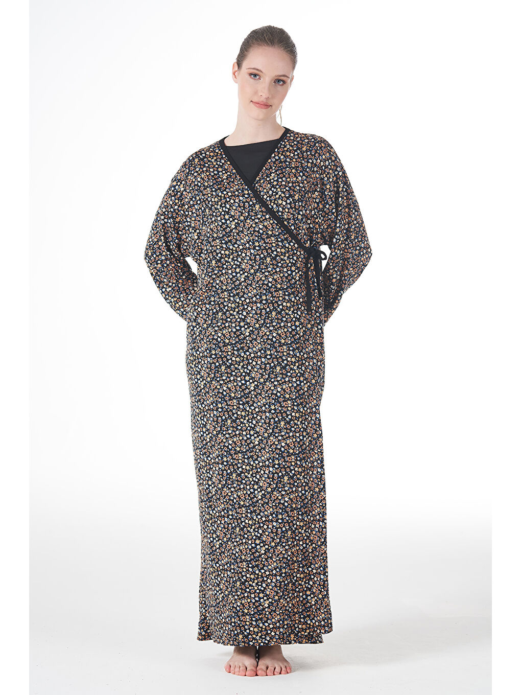 Siyah Kadın Viskon Elbise 25247 Çiçek-1