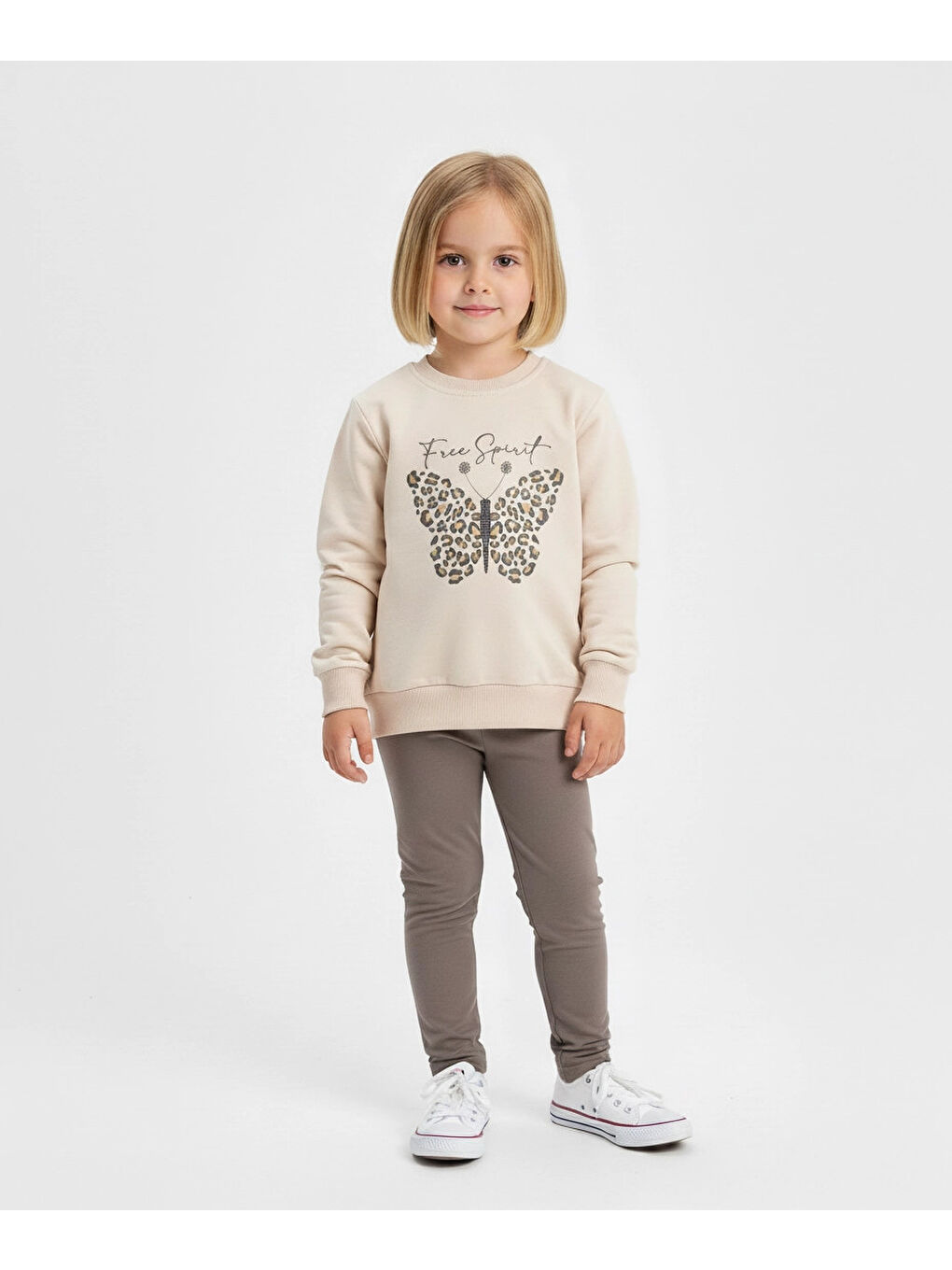 Bej Kelebek Baskılı Kız Çocuk Takım 20458-1