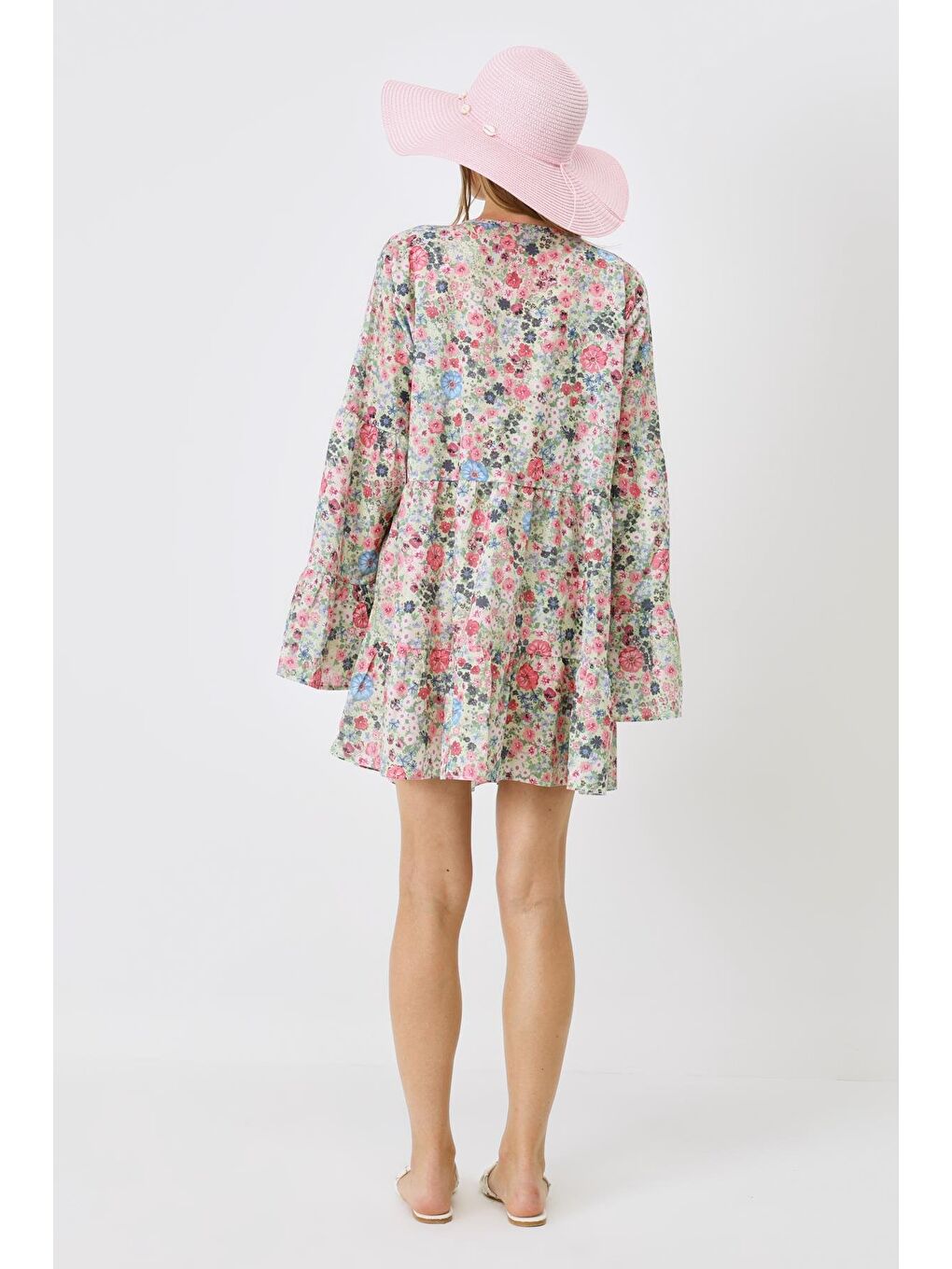 Beyaz Pareo Plaj Elbisesi 22329 Çiçekli-4