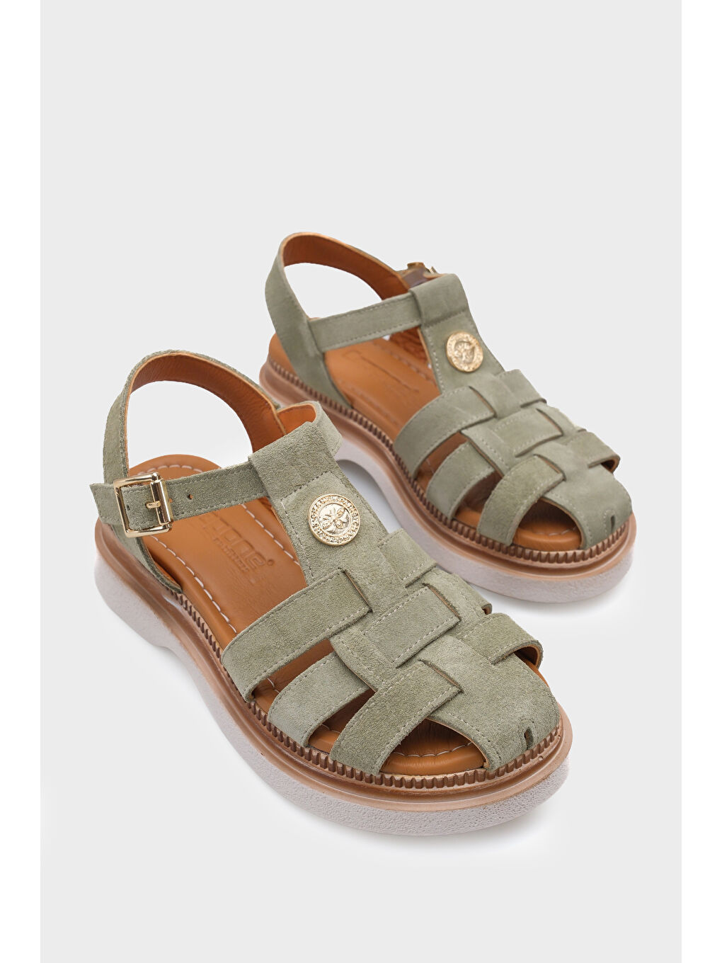 Juliane Hakiki Süet Gladyatör Dolgu Topuk Kadın Sandalet-1