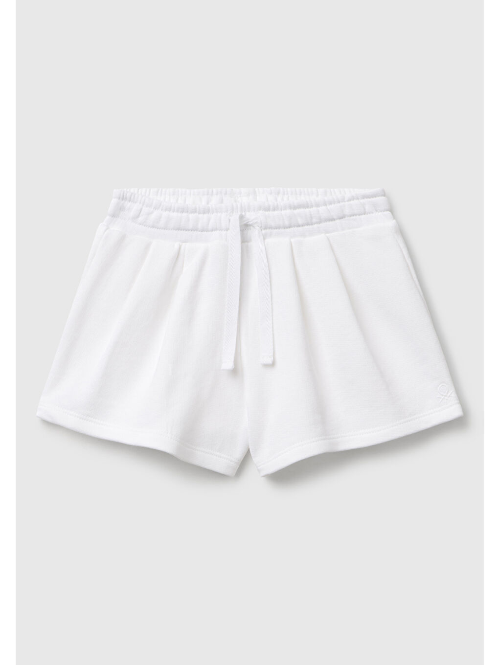 Kız Çocuk Beyaz Benetton Logo İşlemeli Beli İpli Şort