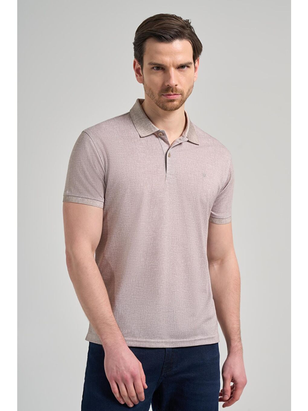 Kahverengi Koyu Vizon Kısa Kol Baskılı Pike Polo Yaka Cepsiz Esnek Casual Slim Fit Tişört 1011250151