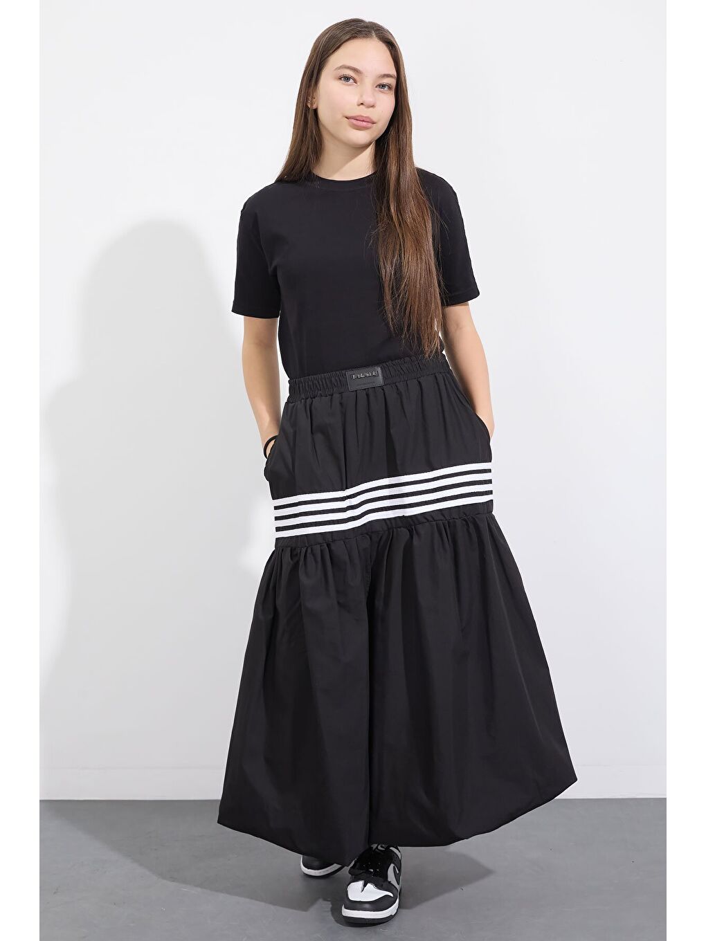 Siyah Şerit Desenli Kız Çocuk Balon Etek 23556