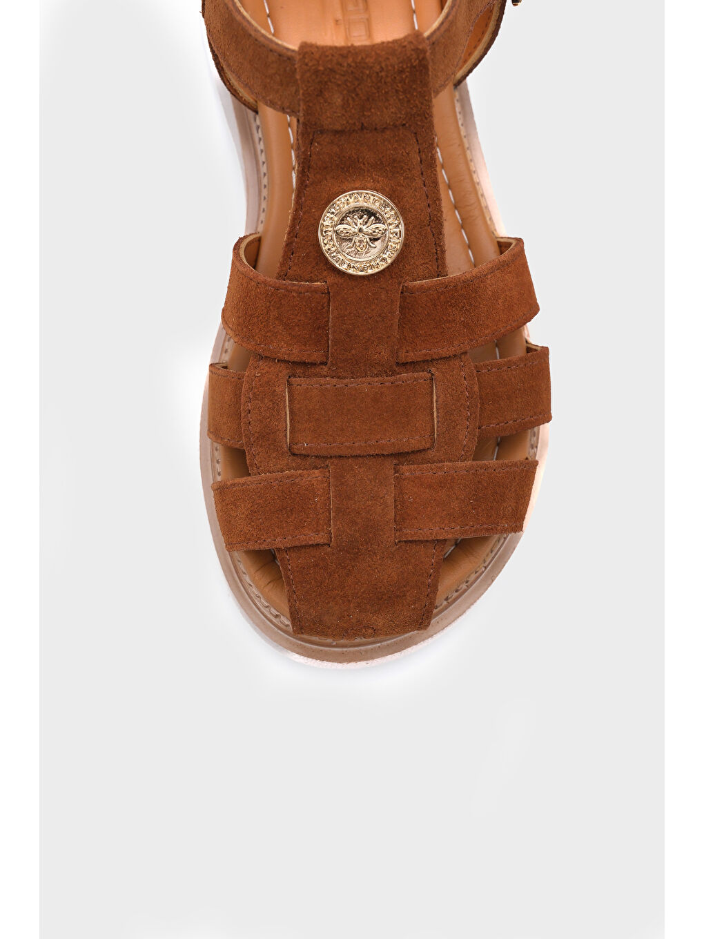 Kahverengi Juliane Hakiki Süet Gladyatör Dolgu Topuk Kadın Sandalet-2