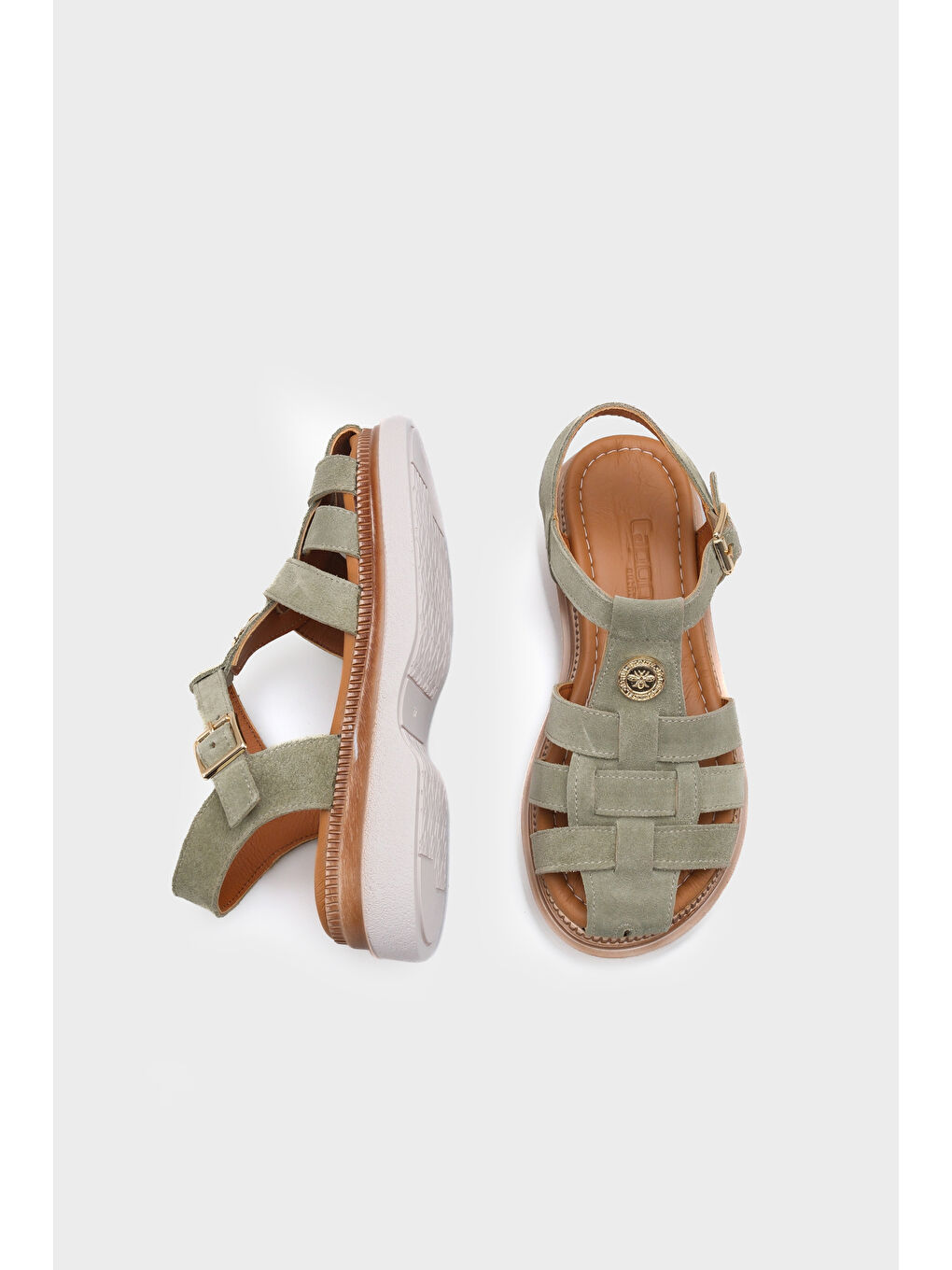 Juliane Hakiki Süet Gladyatör Dolgu Topuk Kadın Sandalet-3