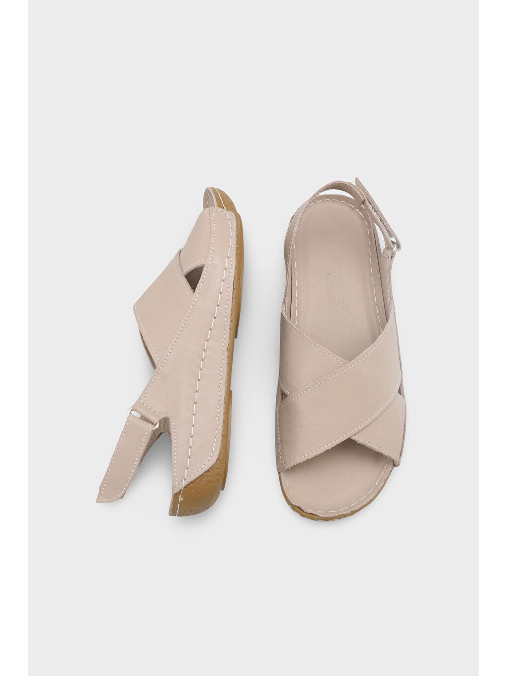 Bej Florina Hakiki Deri Soft Konfor Kadın Sandalet-4