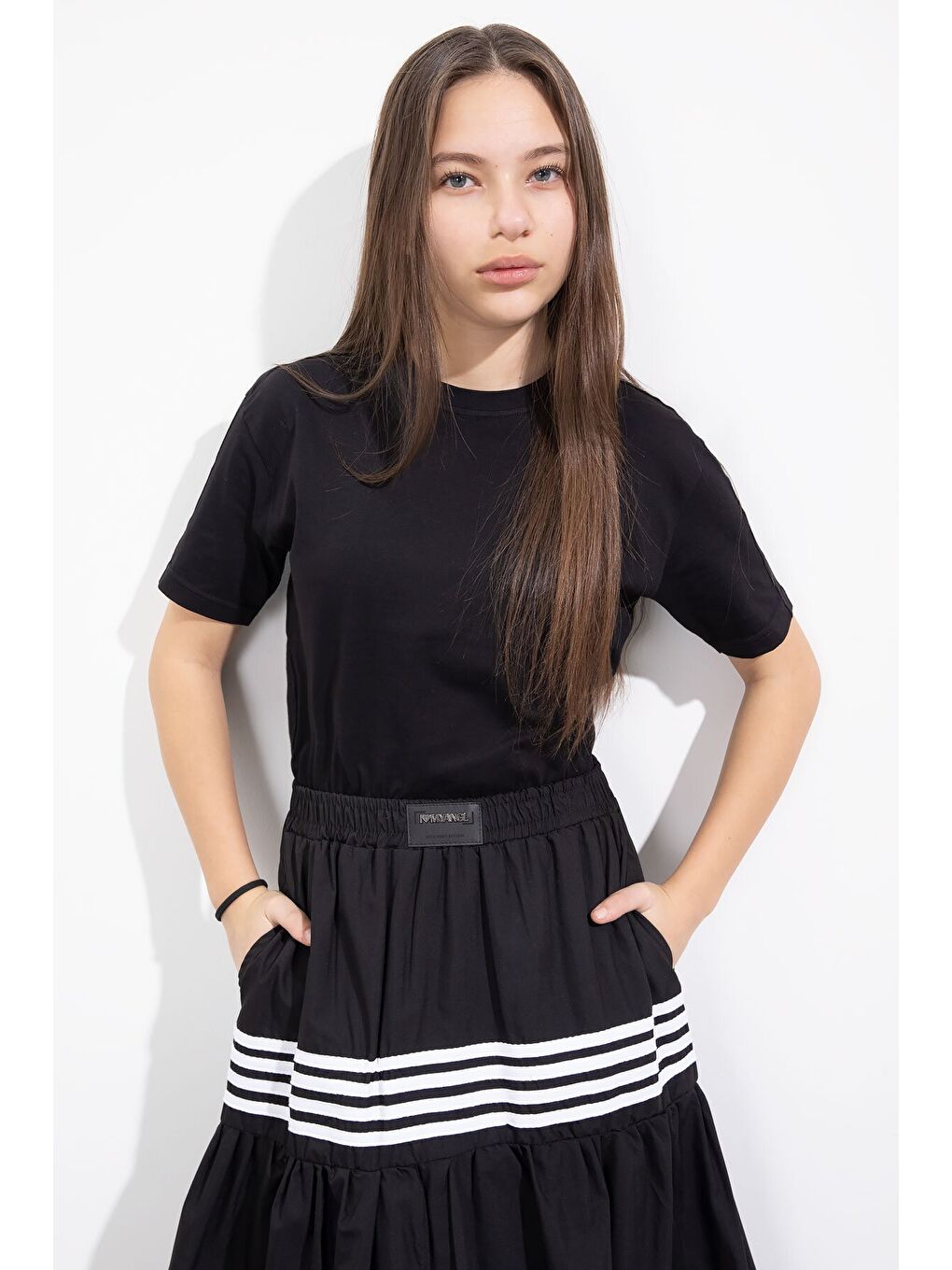 Siyah Şerit Desenli Kız Çocuk Balon Etek 23556-3