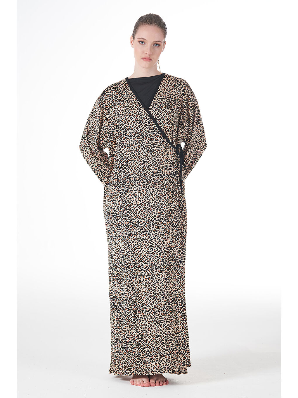 Kahverengi Kadın Viskon Elbise 25247 Leopar-1