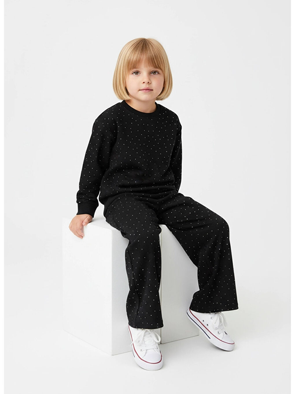 Siyah Parlak Taşlı Kız Çocuk Takım 20459-1