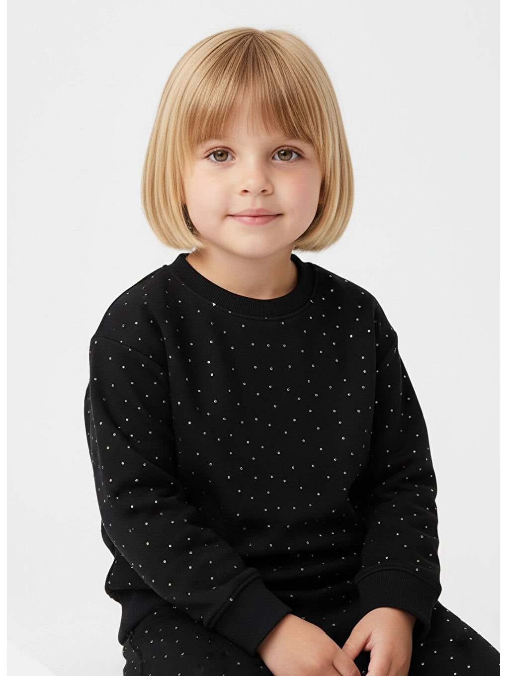 Siyah Parlak Taşlı Kız Çocuk Takım 20459-2