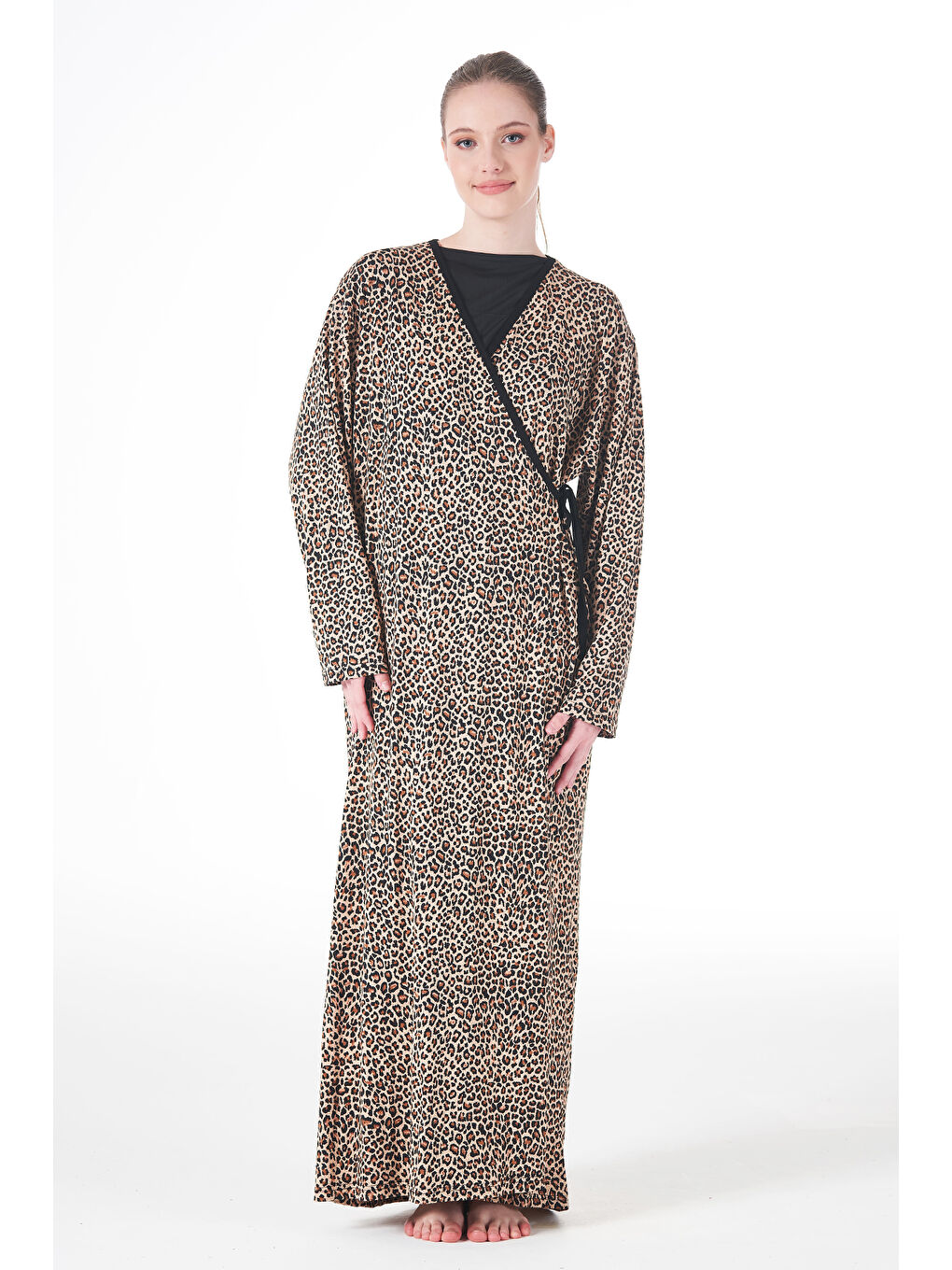 Kahverengi Kadın Viskon Elbise 25247 Leopar-2