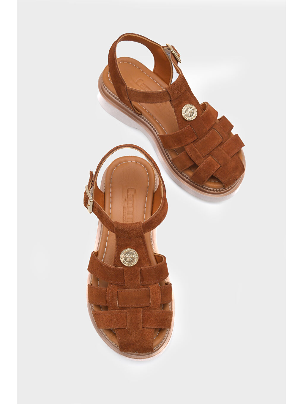 Kahverengi Juliane Hakiki Süet Gladyatör Dolgu Topuk Kadın Sandalet-5