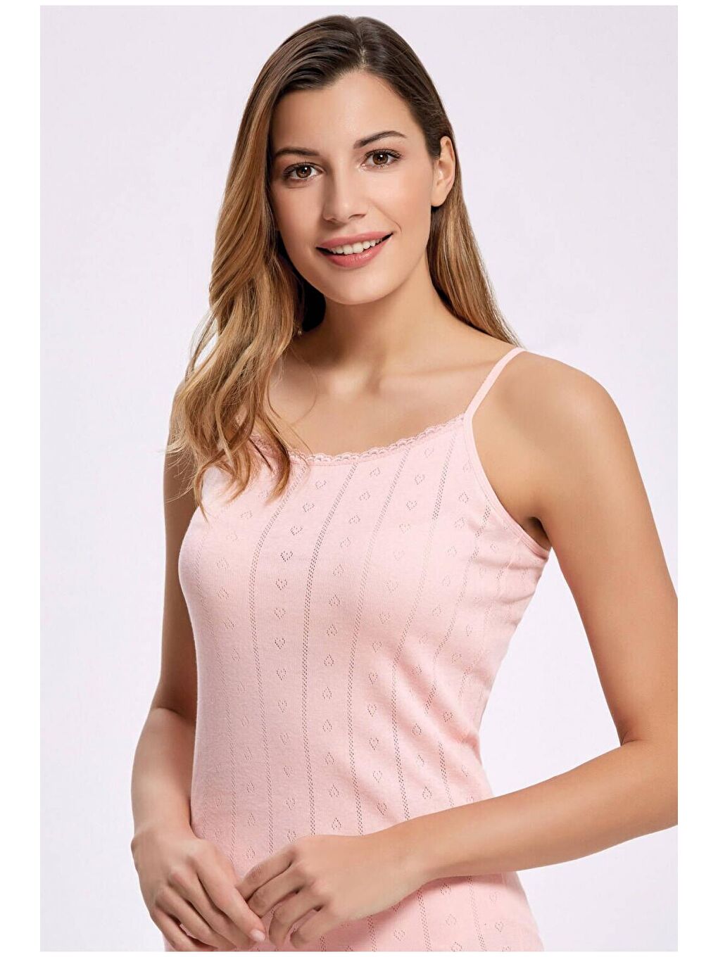 Pembe 6'lı Kadın Pudra % 100 Pamuklu Jakarlı İp Askılı Atlet