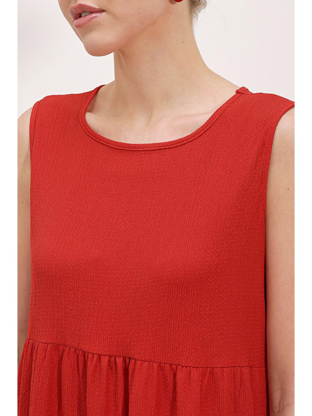 2448 Sıfır Kol Uzun Örme Elbise - Kırmızı-2