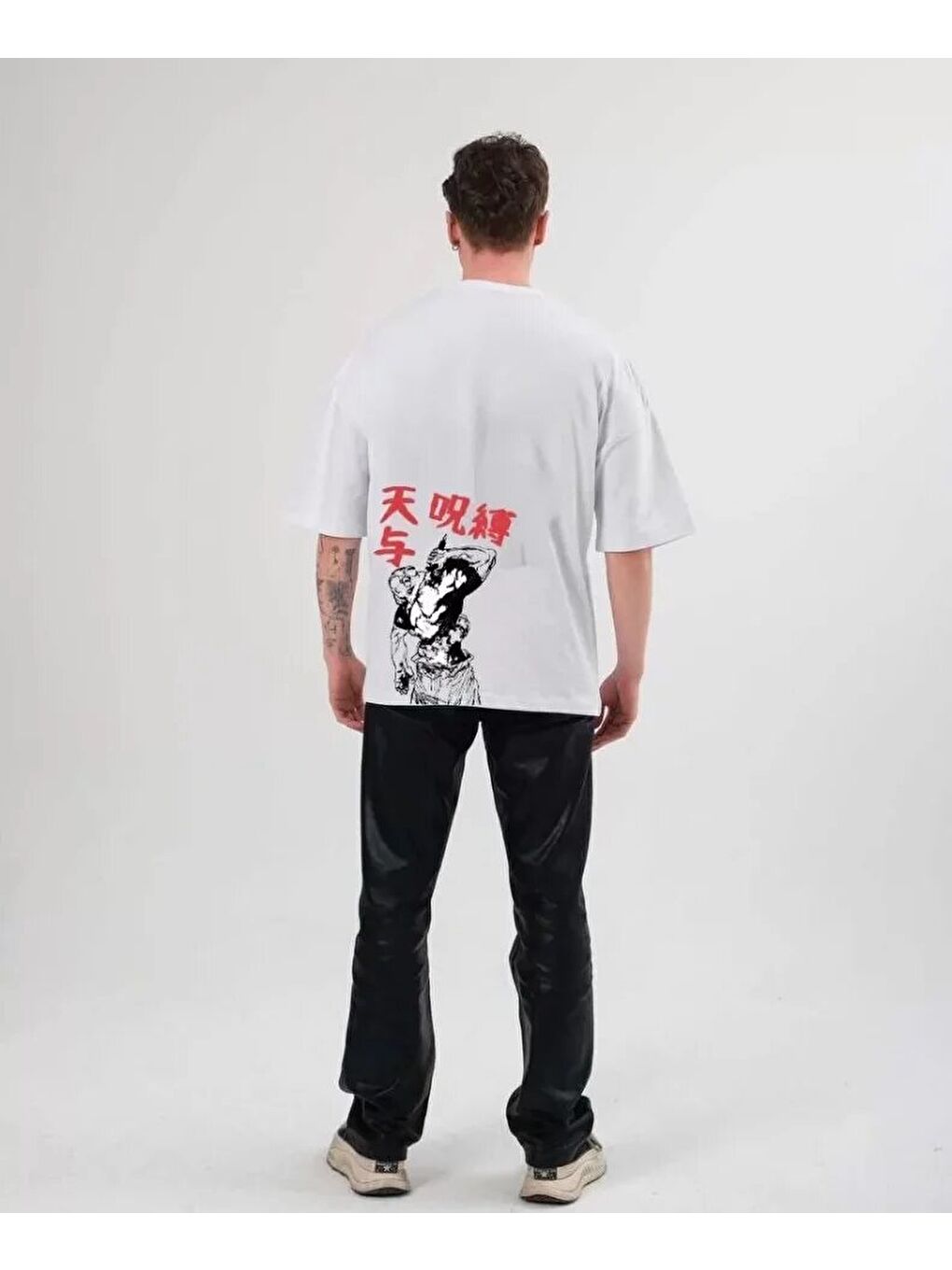 Unisex Bisiklet Yaka Baskılı Oversize T-Shirt - Beyaz-1