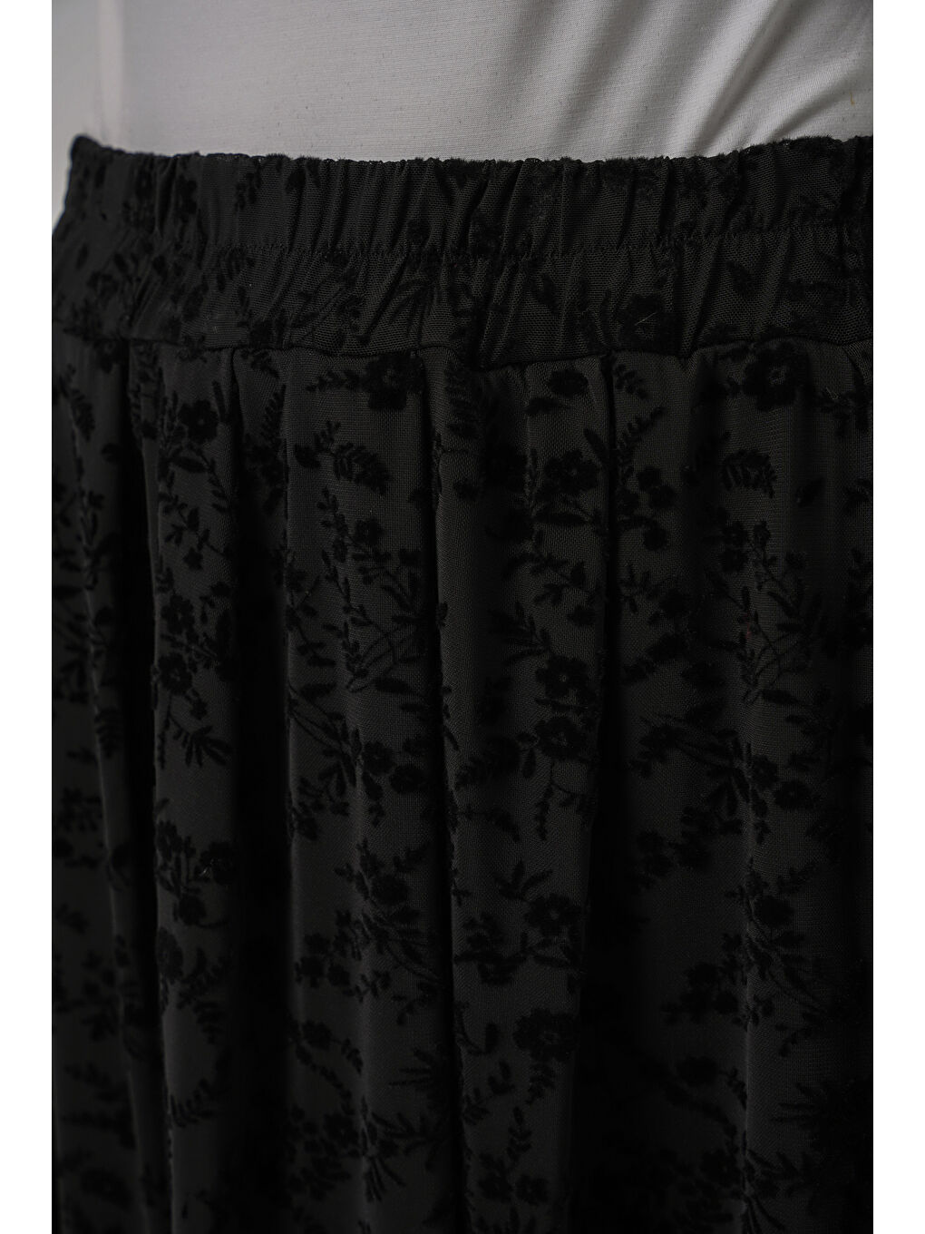 Kadın Flok Baskılı Astarlı Etek 8069 - Siyah-5