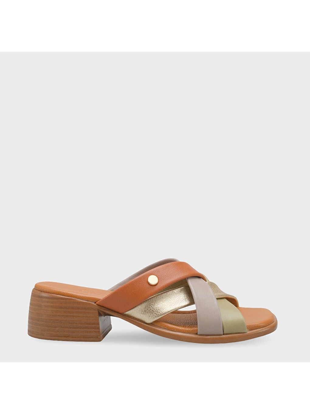 Kahverengi Melania Hakiki Deri Orta Topuklu Kadın Terlik