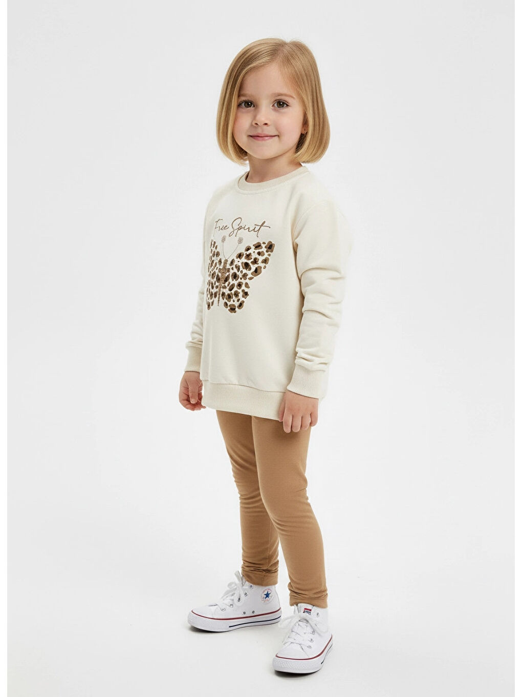 Ekru Kelebek Baskılı Kız Çocuk Takım 20458