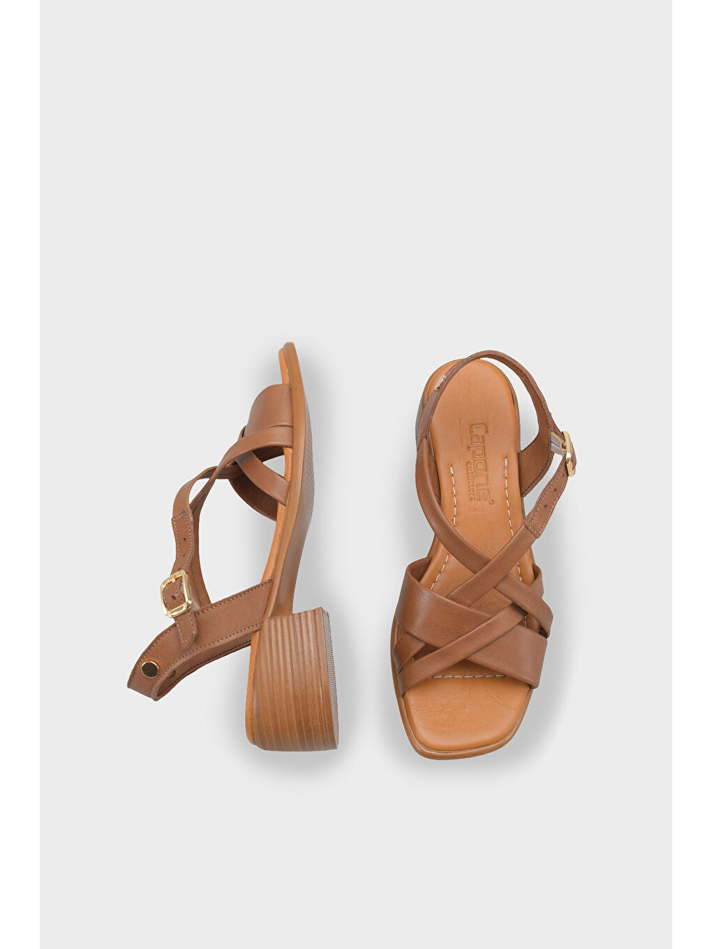 Bej Noreen Hakiki Deri Orta Topuklu Kadın Sandalet-4