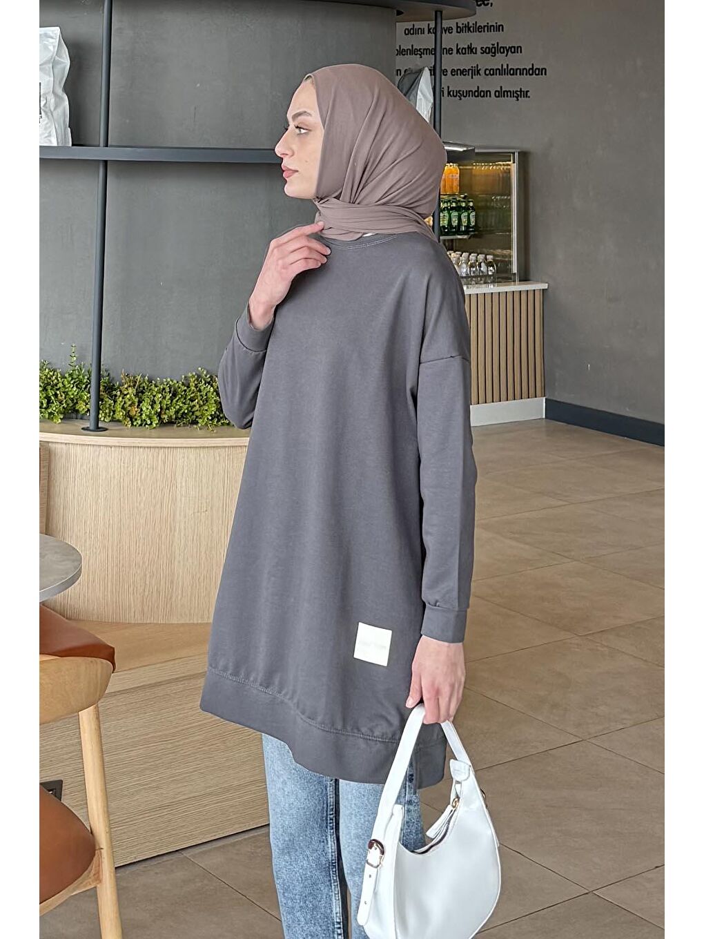 İki Iplikli Arma Detaylı Sweat Tunik Antrasit-1