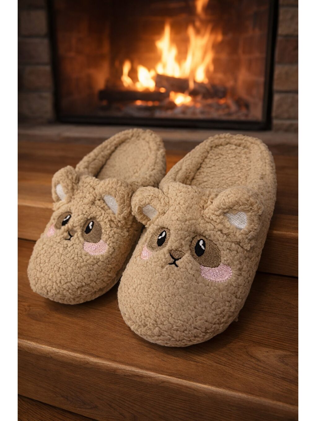 Kahverengi TEDDY BEAR Kadın Ev Terliği Kışlık Terlik Kauçuk Ses Yapmayan Taban