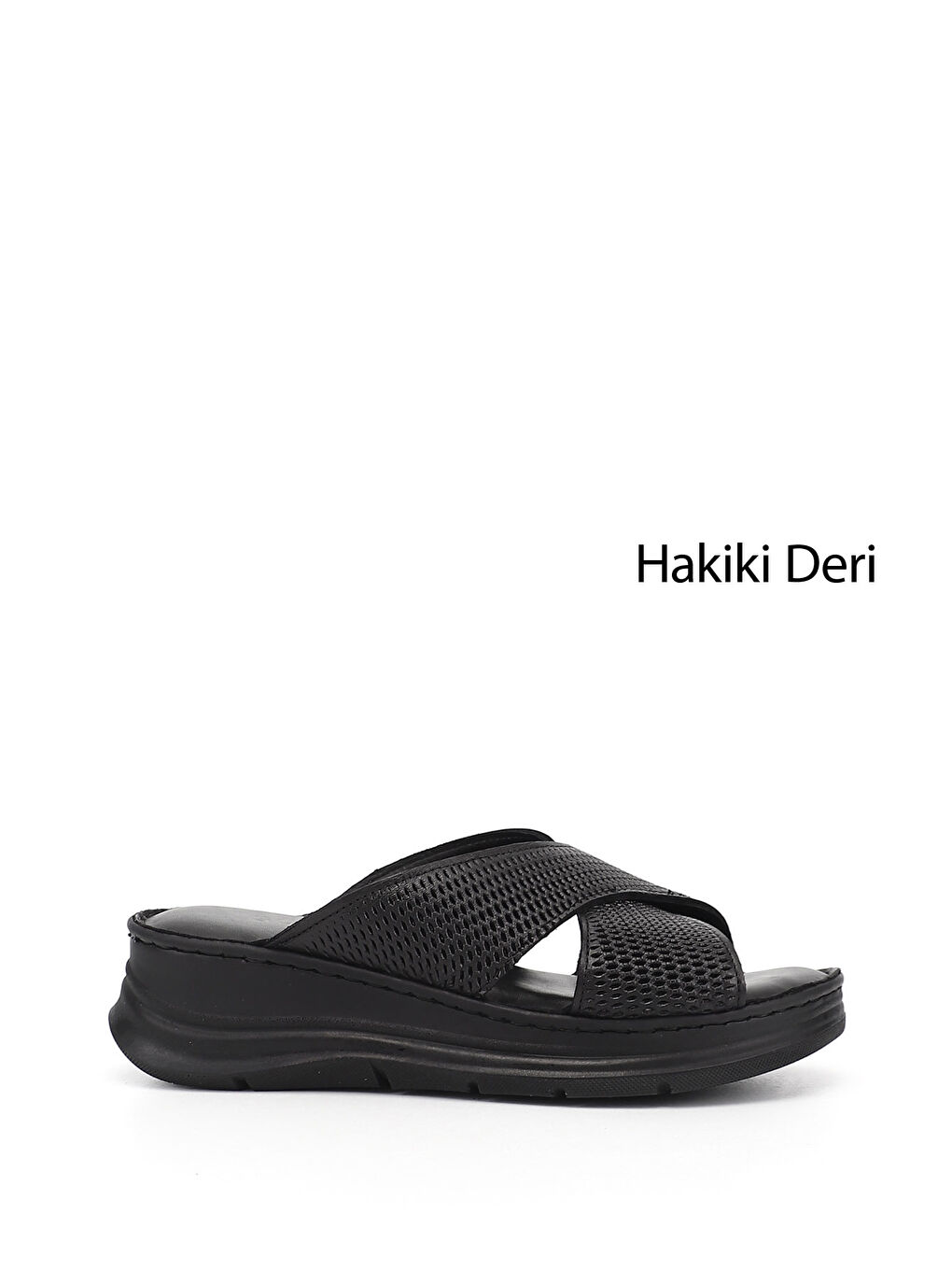 Siyah Kadın SİYAH Dolgu Taban Hakiki Deri Terlik