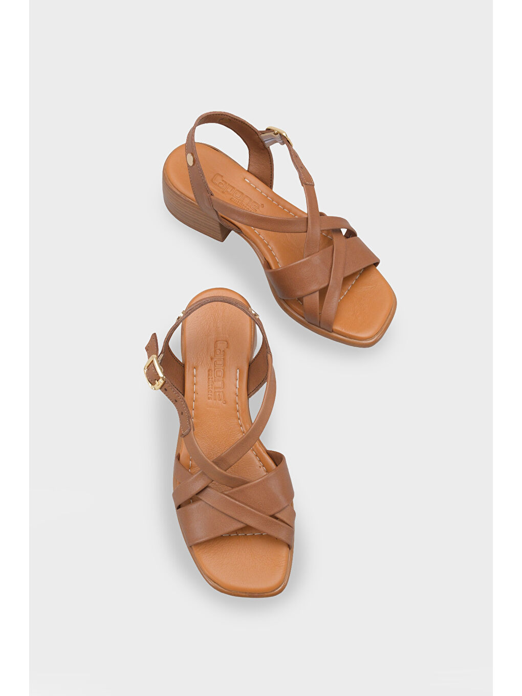 Bej Noreen Hakiki Deri Orta Topuklu Kadın Sandalet-5