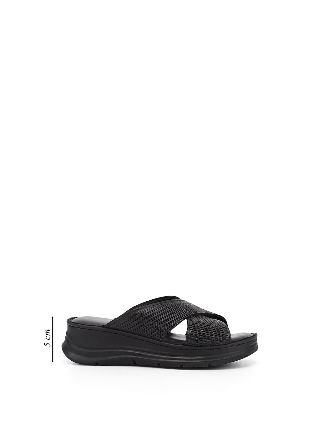 Siyah Kadın SİYAH Dolgu Taban Hakiki Deri Terlik-1