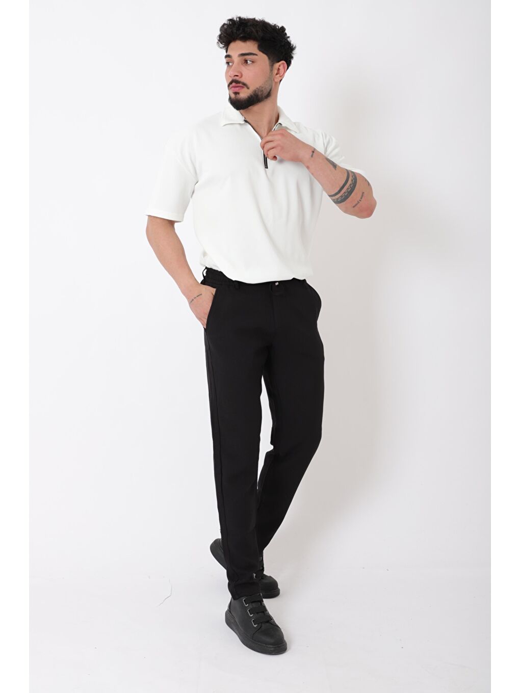 Siyah Gofret Desen Jogger Pantolon CPT-3_0399-4