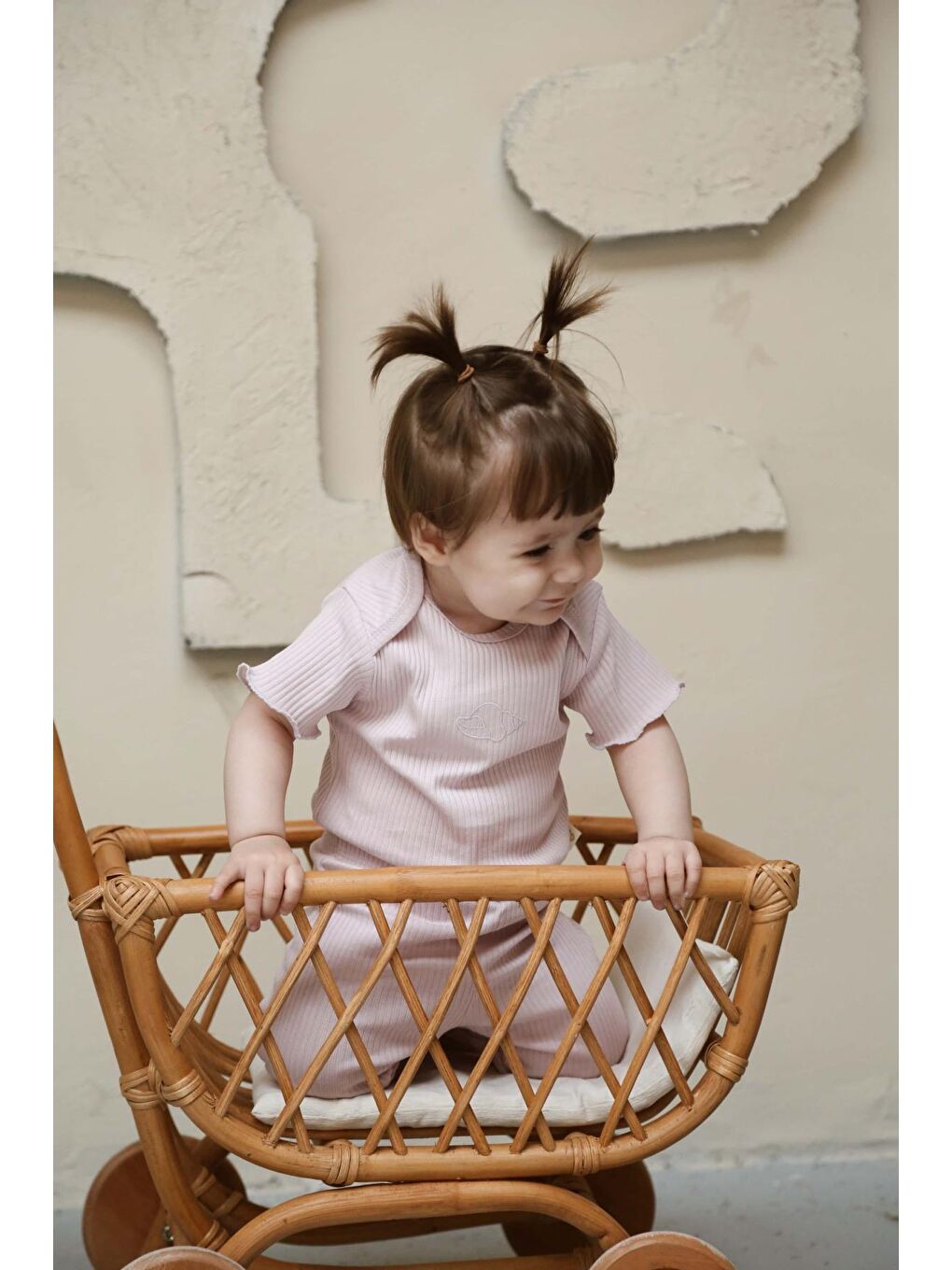 Lila İstiridye Nakışlı Fitilli Kısa Kollu Body Tayt Set-2