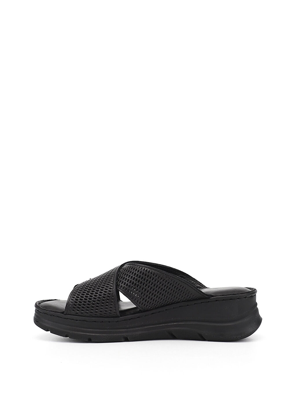 Siyah Kadın SİYAH Dolgu Taban Hakiki Deri Terlik-4