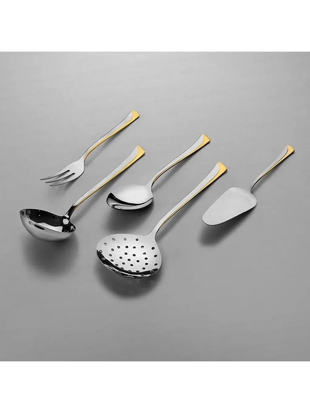 Sarı Maksi Altın Sade 5 Parça Paslanmaz Çelik Servis Takımı