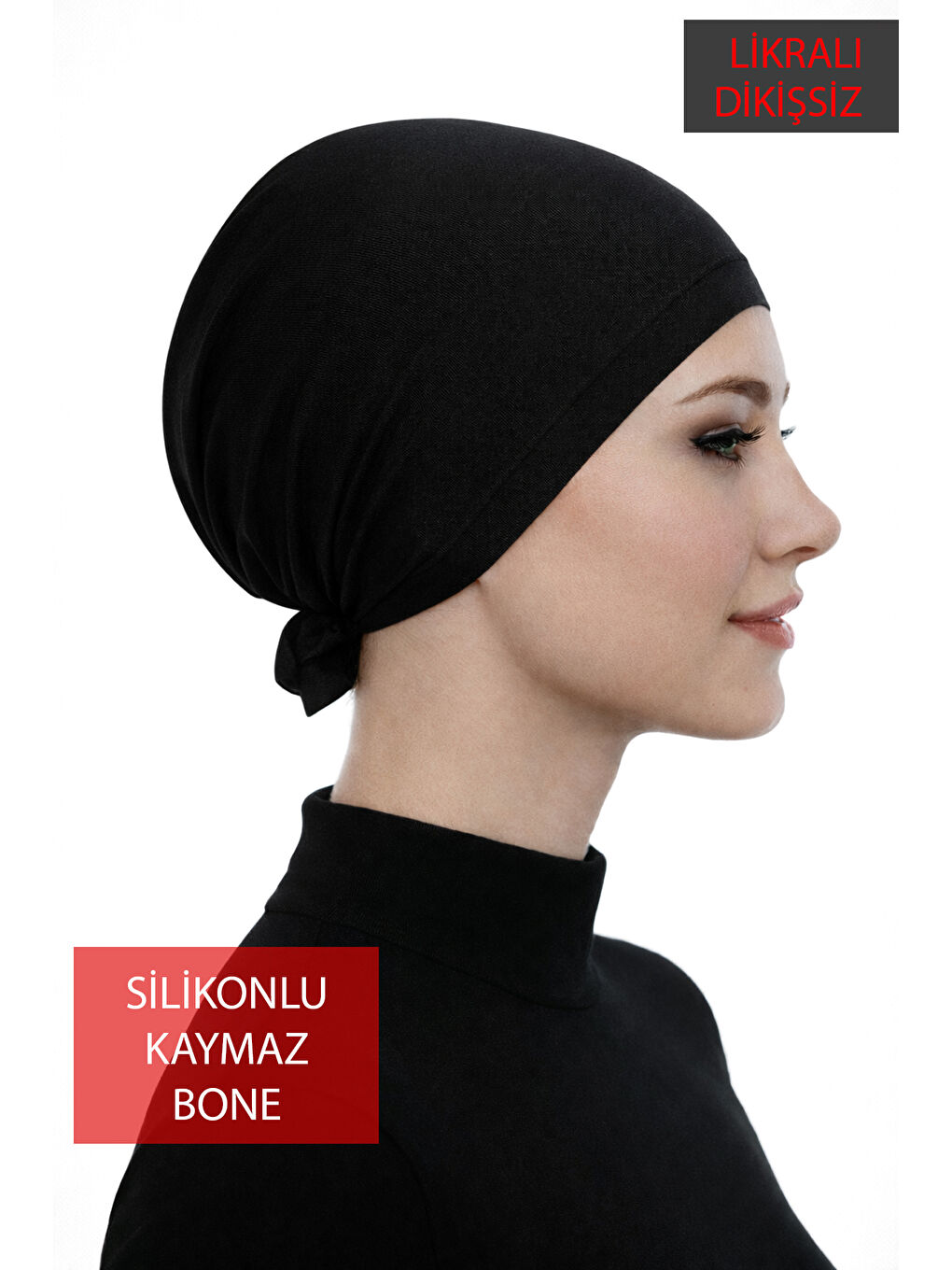 Tesettür Elastanlı Dikişsiz Silikonlu Kaymaz Bone 02 Siyah