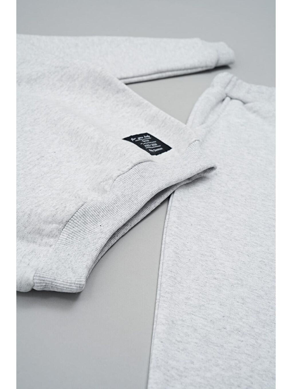 Kapüşonlu Etiket Detaylı Gri Alt Üst Takım-3