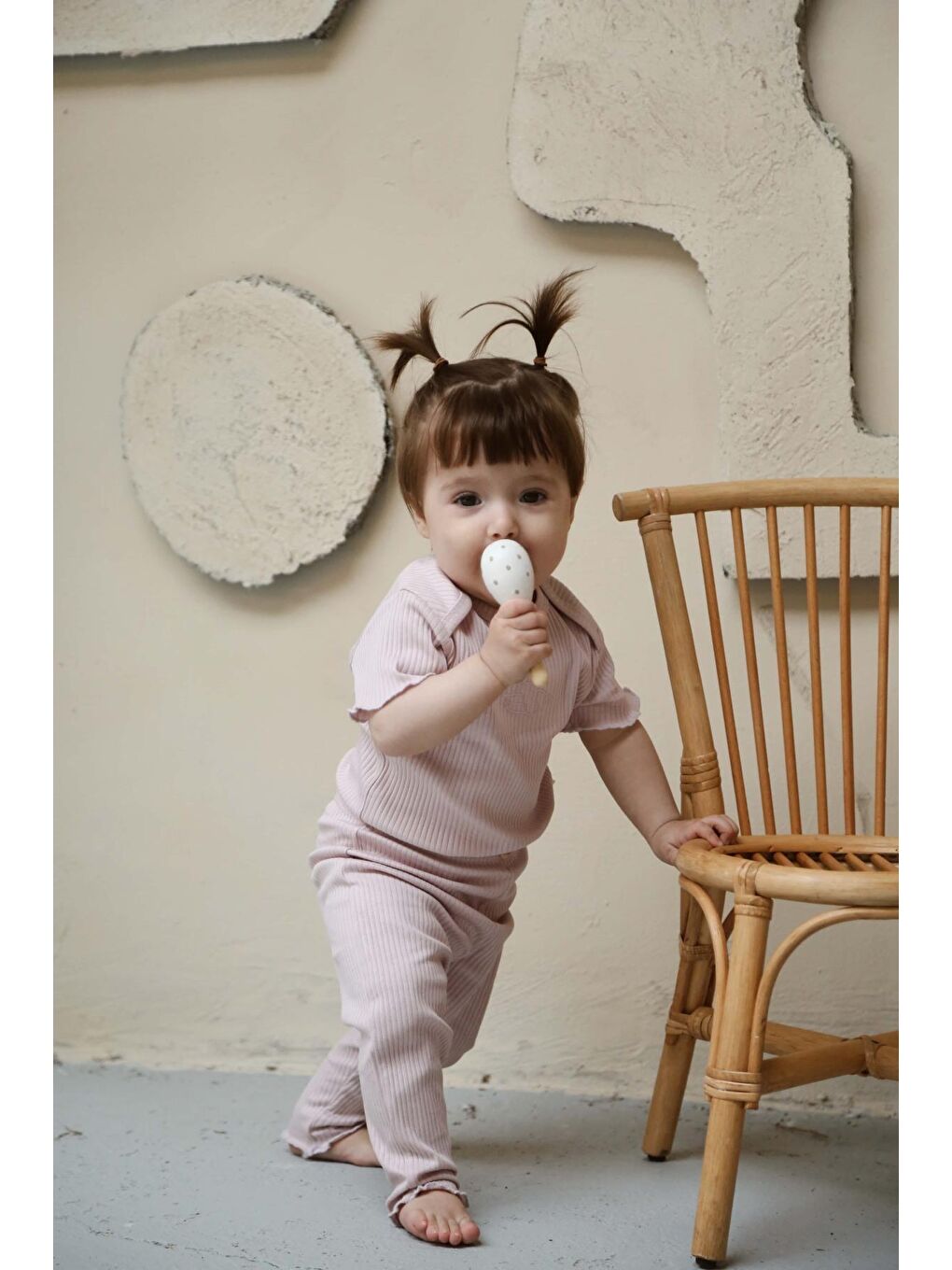 Lila İstiridye Nakışlı Fitilli Kısa Kollu Body Tayt Set-3