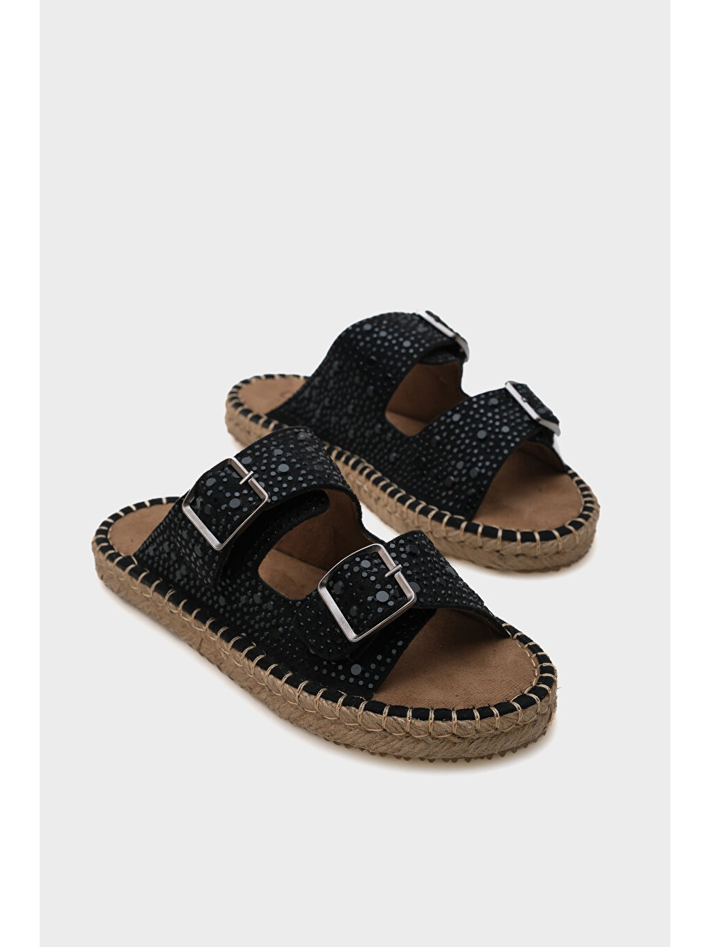 Siyah Caitlin Çift Bantlı Taşlı Kadın Espadril Terlik-1