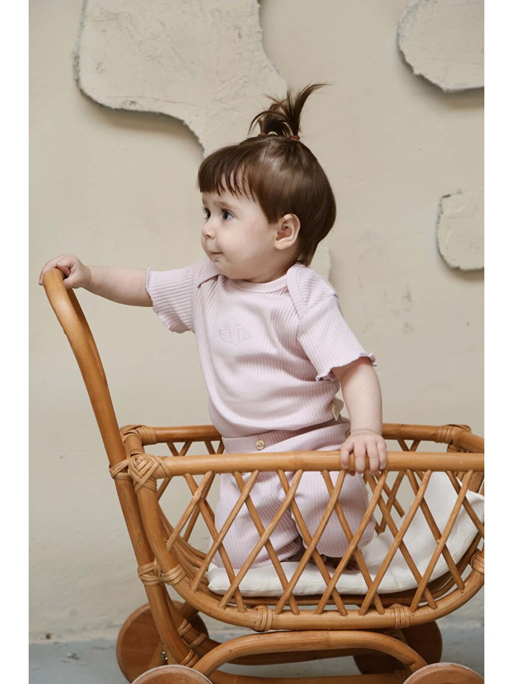 Lila İstiridye Nakışlı Fitilli Kısa Kollu Body Tayt Set-4