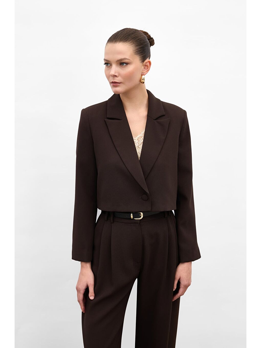 Kahverengi Luna Kısa Ceket - Kahve