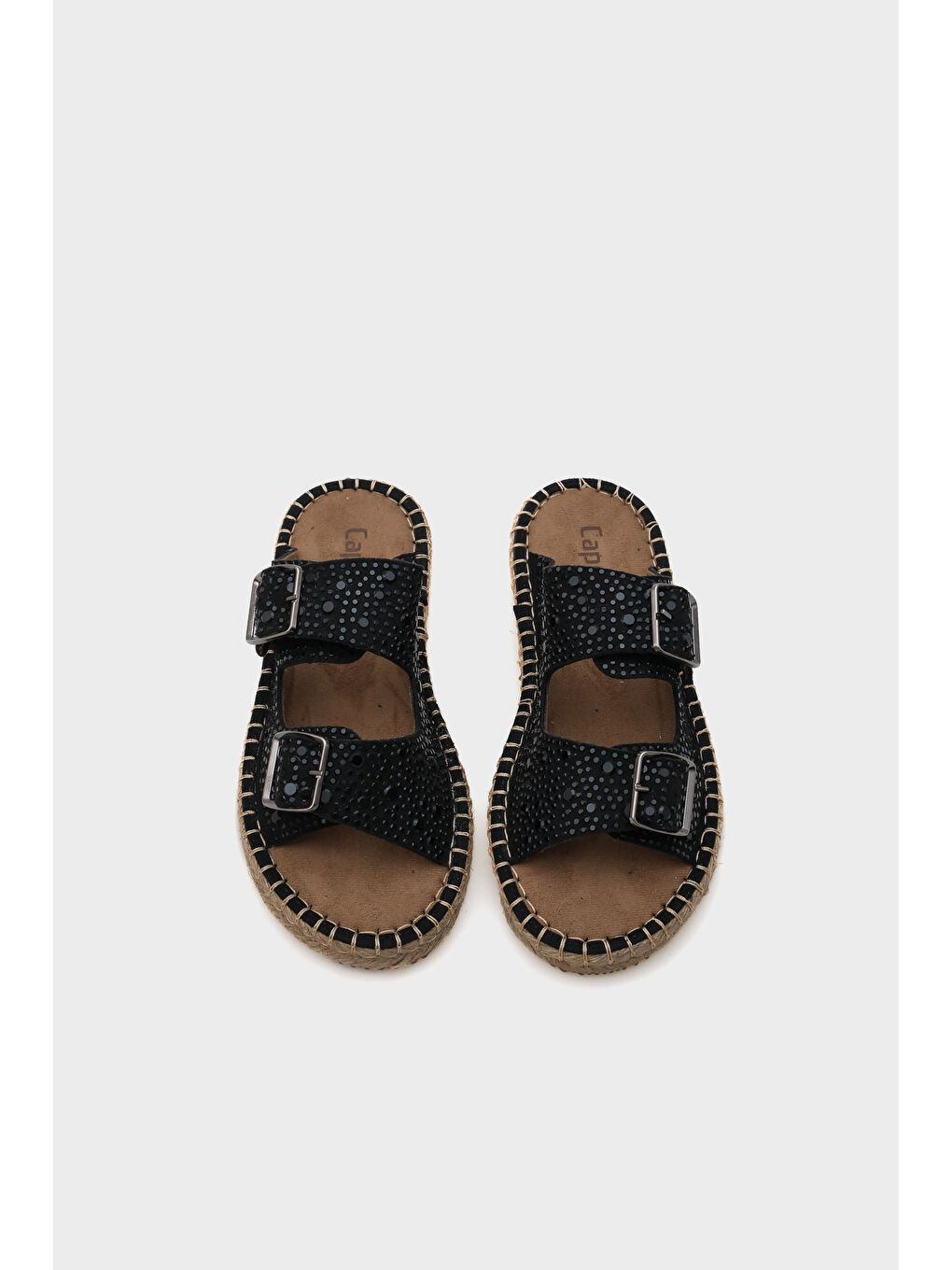 Siyah Caitlin Çift Bantlı Taşlı Kadın Espadril Terlik-2