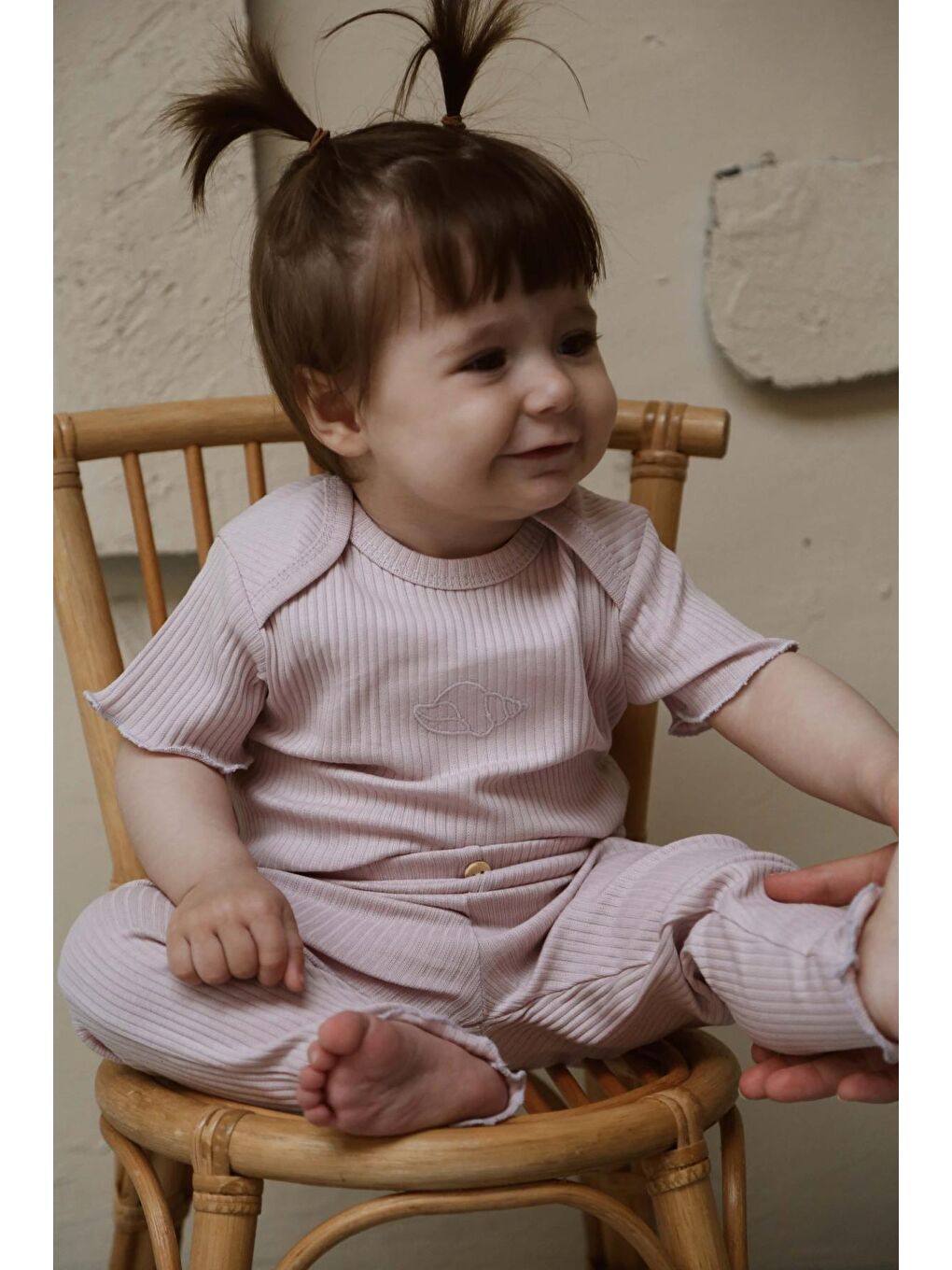 Lila İstiridye Nakışlı Fitilli Kısa Kollu Body Tayt Set-5