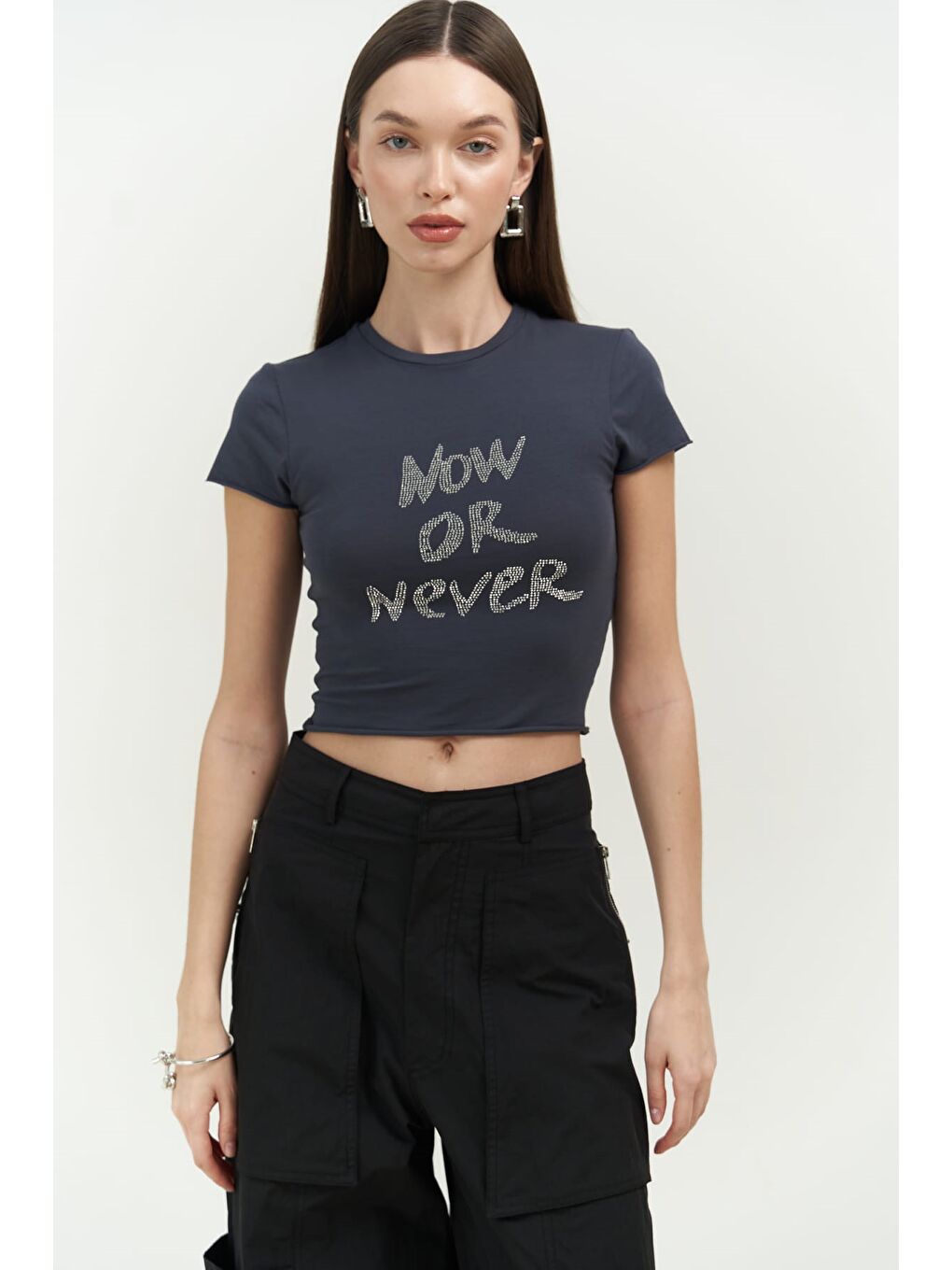 Mai Collection Antrasit Now Or Never Antrasit Penye Crop