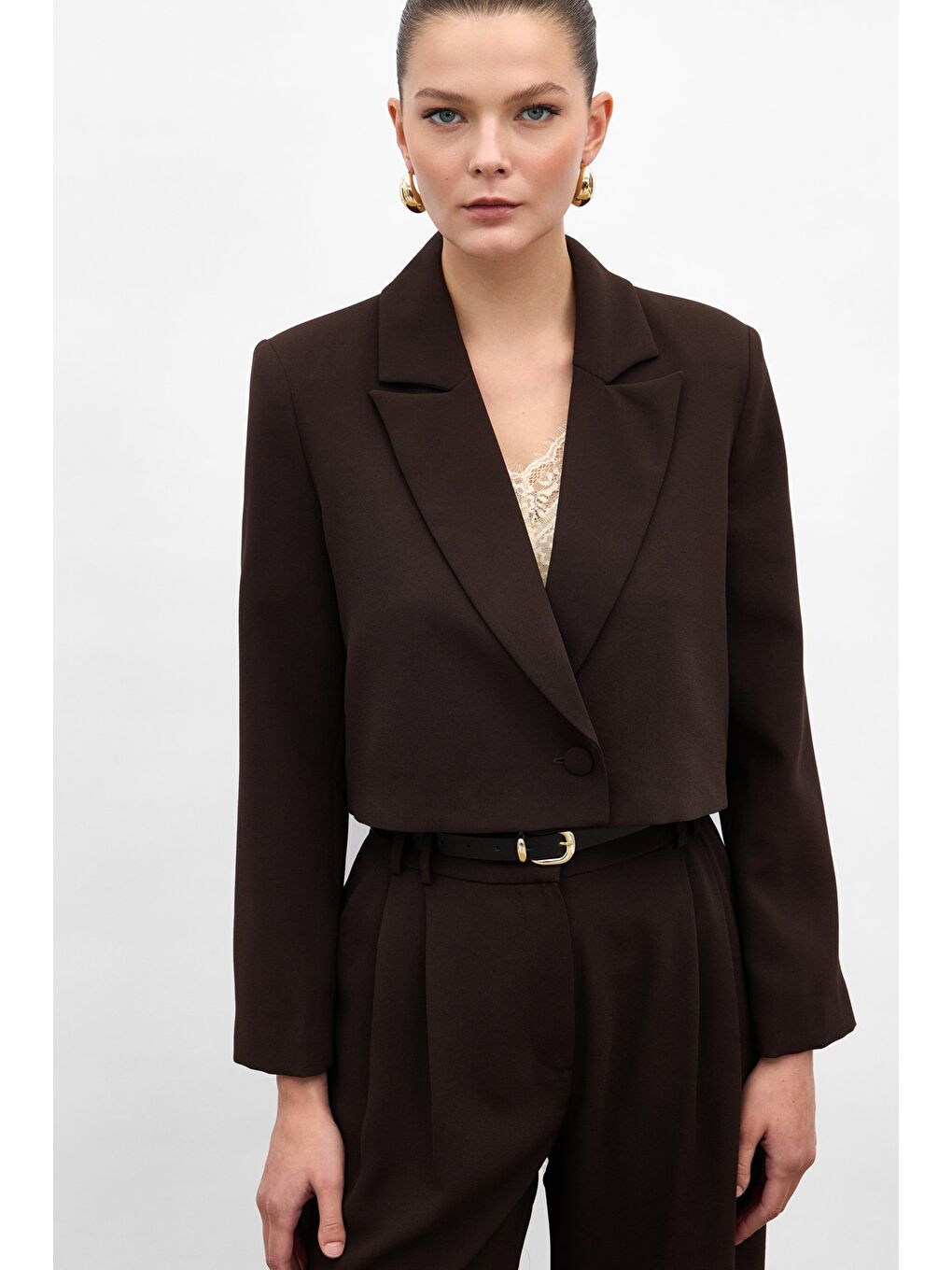 Kahverengi Luna Kısa Ceket - Kahve-1