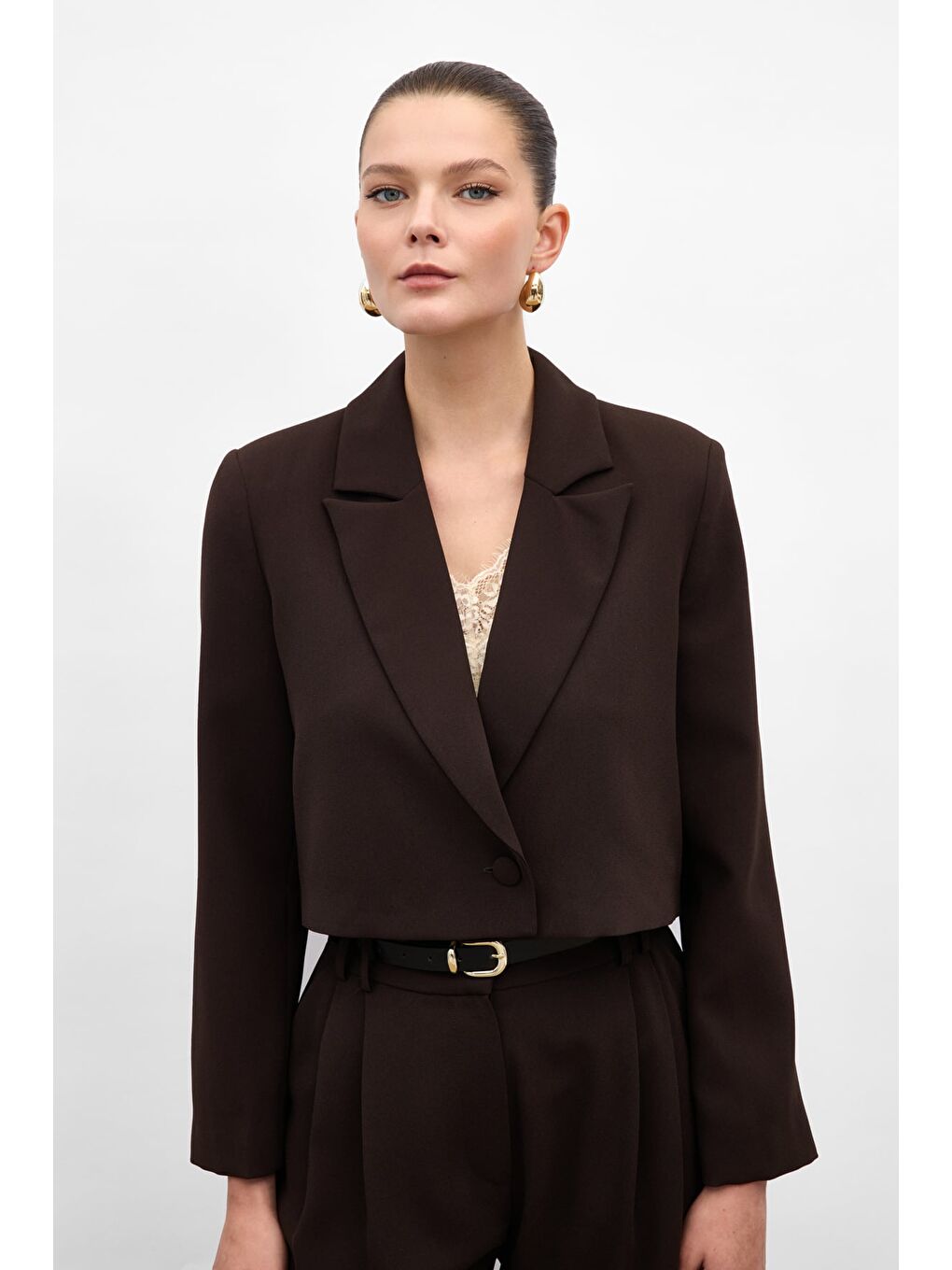 Kahverengi Luna Kısa Ceket - Kahve-2