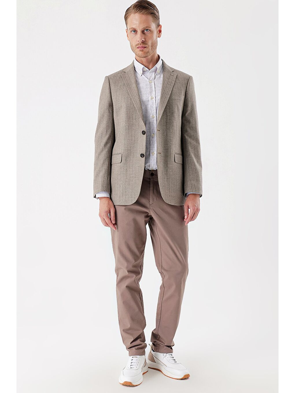 Bej Flannel Mono Yaka Tek Yırtmaç 6 Drop Comfort Fit Rahat Kesim Klasik Ceket 1002235130-3