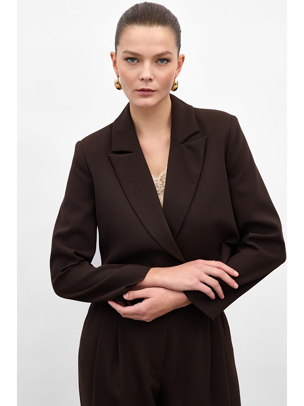 Kahverengi Luna Kısa Ceket - Kahve-3