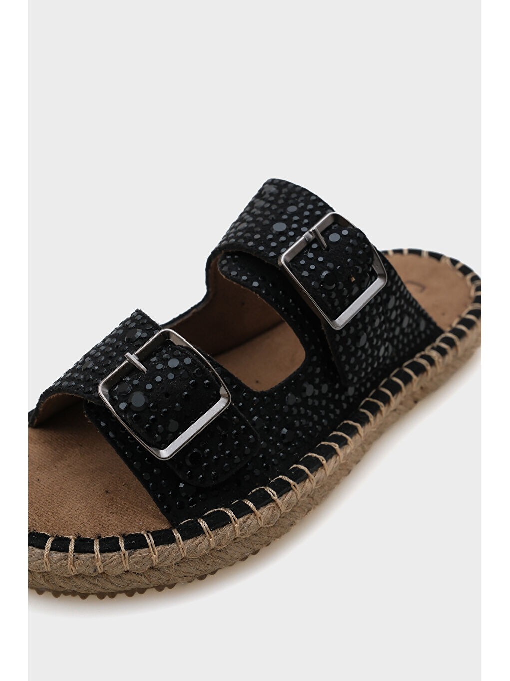 Siyah Caitlin Çift Bantlı Taşlı Kadın Espadril Terlik-4