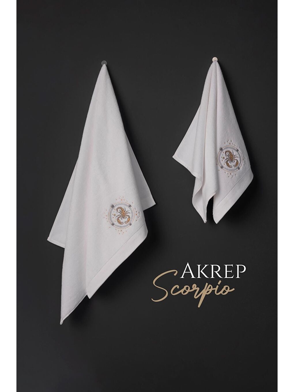 Beyaz %100 Microcotton Üst Kalite Havlu Seti Burç Nakışlı