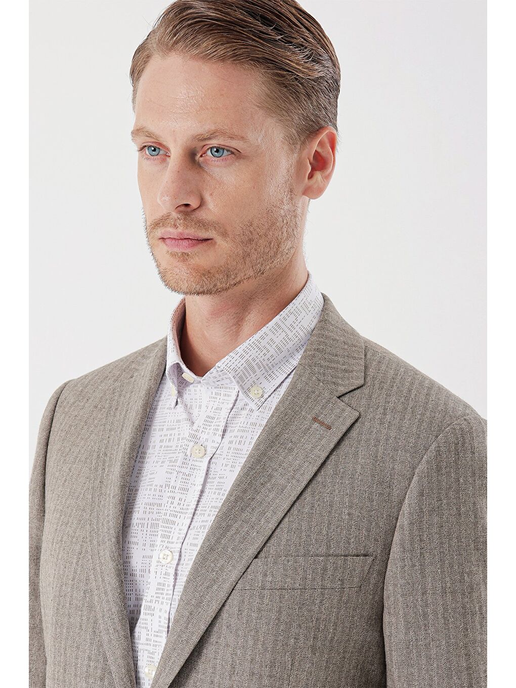 Bej Flannel Mono Yaka Tek Yırtmaç 6 Drop Comfort Fit Rahat Kesim Klasik Ceket 1002235130-5